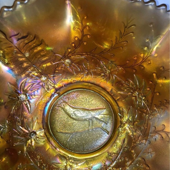 Antique Carnival Glass Australian Rare Crown Crystal Marigold Magpie Bowl 1920s - Picture 5 of 7